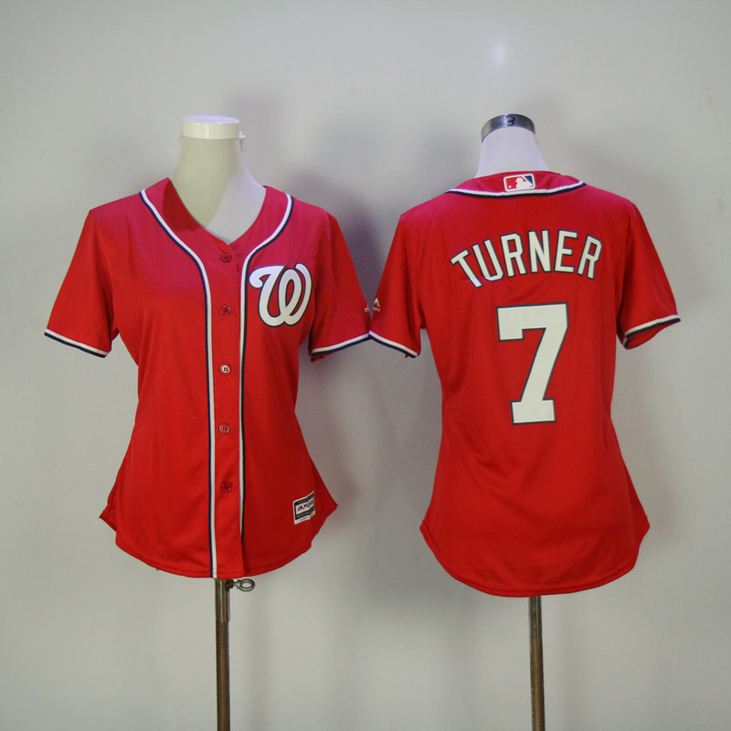 Womens 2017 MLB Washington Nationals #7 Turner Red Jerseys->->Women Jersey